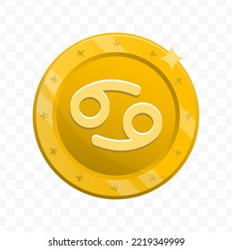 Vector illustration of Cancer zodiac icon sign and symbol. Gold colored vector for website design .Simple design on transparent background (PNG).