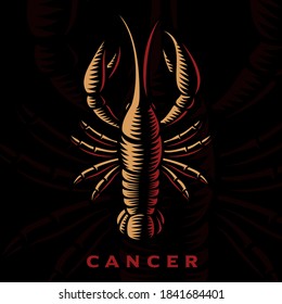 A vector illustration of Cancer zodiac sign isolated on dark background.