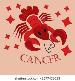 Vector illustration of Cancer zodiac sign. Zodiac sign, animal, cancer. Aquatic animal, animal. Zodiac sign, nature, birth, horoscope.