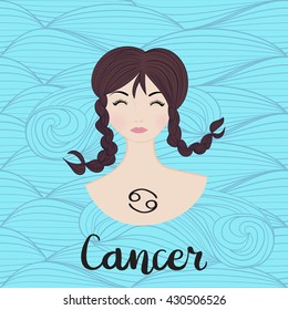 Vector illustration of cancer zodiac sign as a young beautiful girl.