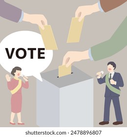 Vector illustration of candidates and voting in the ballot box