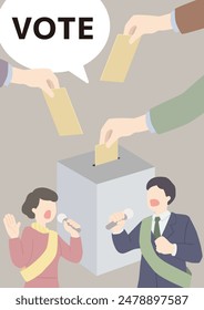 Vector illustration of candidates and voting in the ballot box