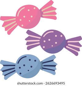 vector illustration of candies wrapped in pastel colour wrappers
