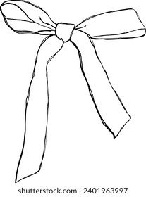 Vector illustration of candle with bow. Contour sketch in trend of candle decorated with ribbon. Coquette style