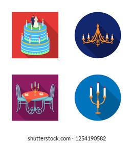 Vector illustration of candle and candlestick logo. Collection of candle and church stock symbol for web.