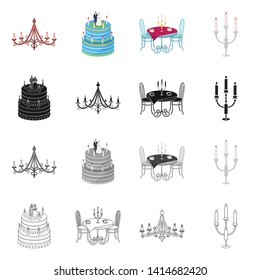 Vector illustration of candle and candlestick symbol. Set of candle and church stock symbol for web.