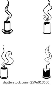 A vector illustration of a candle with delicate smoke swirls rising from the flame, creating an elegant and serene atmosphere, perfect for design projects related to relaxation, meditation,