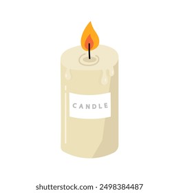Vector illustration of a candle with a flame. Isolated white background.