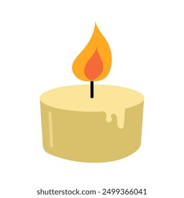 Vector illustration of a candle with a flame. Isolated white background.