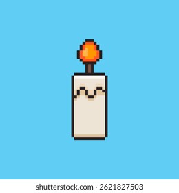 Vector Illustration of Candle with Flame with Pixel Art Design, perfect for game assets themed designs
