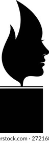 Ilustración vectorial de una vela con una llama en forma de perfil de cara femenina que simboliza la belleza, el espíritu, el alma y la pasión ardiente aislado sobre fondo blanco