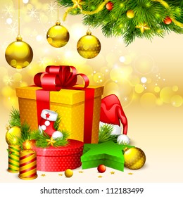 vector illustration of candle and gift box for Christmas