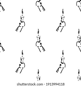 Vector illustration. Candle in hand on a white background. Seamless pattern.