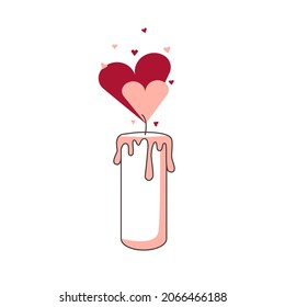 Vector illustration of a candle with heart-shaped flame. St. Valentine's Day, 14 february. Lovers, atmosphere. Love. Celebration, decoration, holiday, romantic dinner