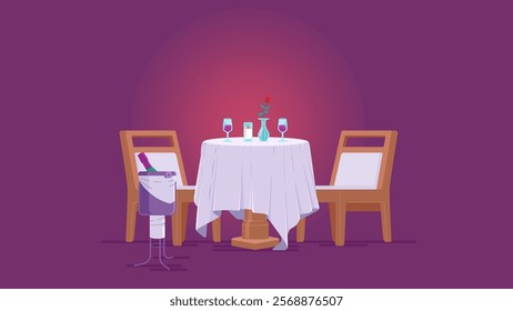 Vector illustration of candle light dinner table