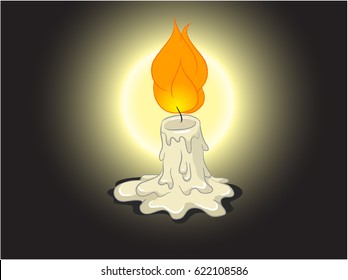 vector illustration candle melted by flames in the dark