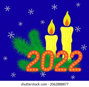 Vector illustration of the candles and Christmas branch.