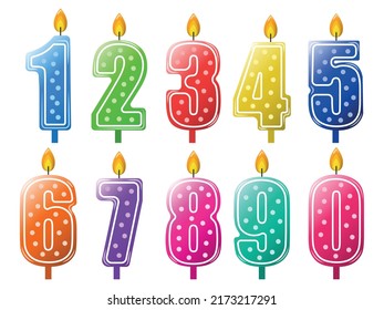 Vector illustration of candles in the form of numbers. Holiday, birthday.