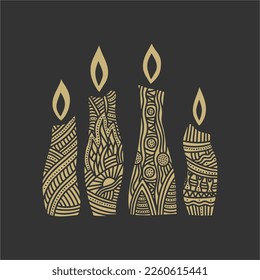 Vector illustration. Candles with hand-drawn patterns.