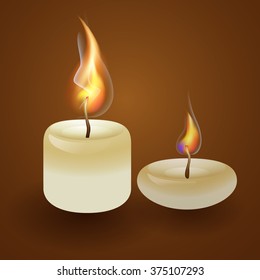 Vector illustration with  candles on a brown background. 