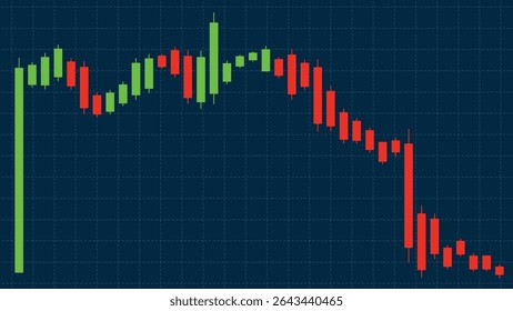 Vector illustration of a candlestick chart showing market trends with green and red bars on a grid background