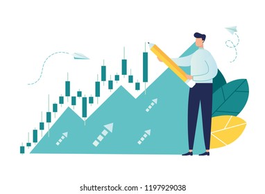 Ilustración vectorial, Candlestick gráfico del mercado de valores, aumentar la motivación, La manera de lograr el objetivo