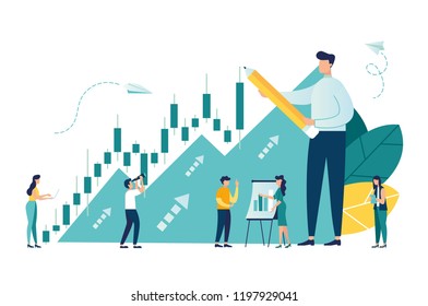 Vector illustration, Candlestick chart of the stock market, move up motivation, The way to achieve the goal