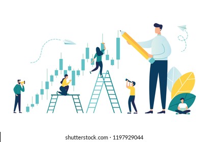 Vector Illustration, Candlestick Chart Of The Stock Market, Move Up Motivation, The Way To Achieve The Goal