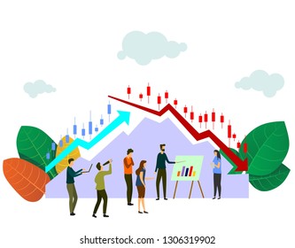 Vector illustration, Candlestick chart of the stock market, move up motivation, The way to achieve the goal. 