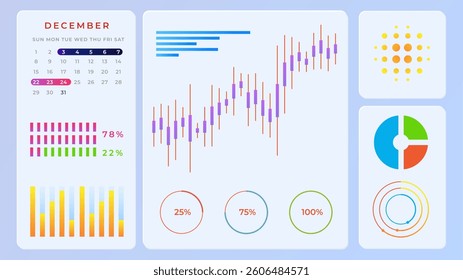 Vector illustration. Vector illustration. Candlestick charts and calendar blocks track exchange movements and help plan smart capital decisions over time. Concept of business, stock market, investment