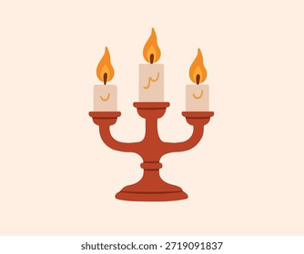 Vector illustration of a candlestick. Three candles. Retro object. Vintage illustration. Cartoon drawing.
