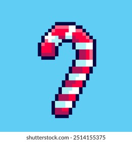 Vector Illustration of candy cane with Pixel Art Design, perfect for game assets themed designs