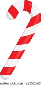 Vector illustration, of a candy cane with red and white stripes. Sweets and decorative candies for Christmas.
