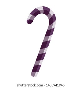 Vector illustration of candy cane sweet stick. Christmas or New Year festive object. Purple candy isolated on white background. Greeting card, gift print template