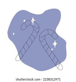 Vector illustration of candy cane sweet stick. Christmas or New Year festive flat icon. 