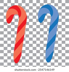 Vector illustration of candy cane sweet stick. Christmas or New Year festive flat icon. White cane with red stripes isolated on green background. Gift, greeting card print template. 333