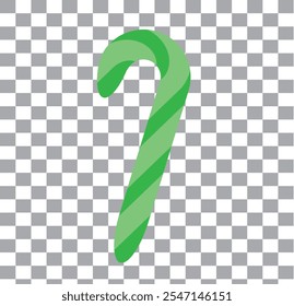 Ilustración vectorial de bastón de caramelo dulce. Navidades o ícono plano festivo de Año Nuevo. Bastón blanco con rayas rojas aisladas sobre fondo verde. Regalo, Plantilla de impresión de tarjeta de felicitación. 333