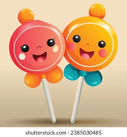vector illustration of candy concept creative illustrations, candies are brightly coloured, cute, and smiling, with a brown background