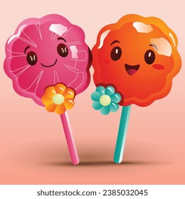 vector illustration of candy concept creative illustrations, candies are brightly coloured, cute, and smiling, use for candy stickers