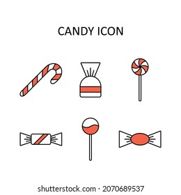 Vector illustration with candy icons. Outline drawing. 