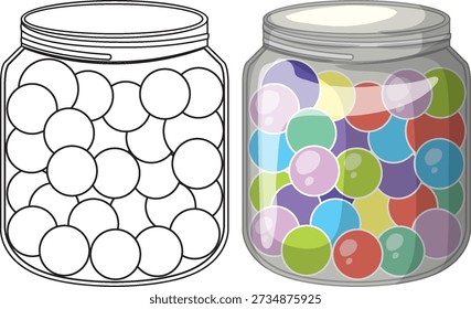 Ilustração vetorial de um frasco de doces na cor e estilo de contorno preto e branco