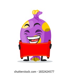 ilustración vectorial de mascota de caramelos o caracter sosteniendo desplazamiento rojo en blanco