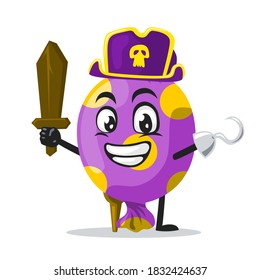 vector illustration of candy mascot or character wearing pirates costume and holding wooden sword