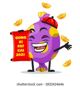 ilustración vectorial de mascota de caramelos o personaje con desplazamiento rojo y dice feliz año nuevo chino 2021