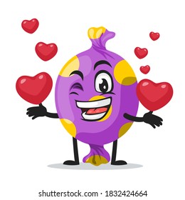 vector illustration of candy mascot or character bring love symbols