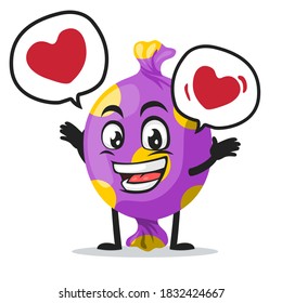 vector illustration of candy mascot or character says with love in bubble speech