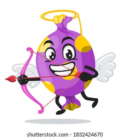 vector illustration of candy mascot or character wearing cupid costume and holding a bow