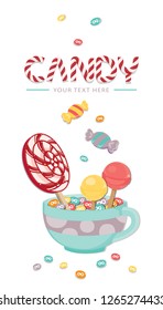Vector illustration A lot of Candy on white background. Sweet template.