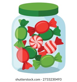 Ilustración vectorial de caramelos en tarro transparente aislado icono plano ideal para dulces postres envasado de alimentos o obras de arte de Vector simplificado
