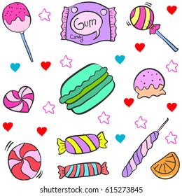 Vector illustration of candy various doodles